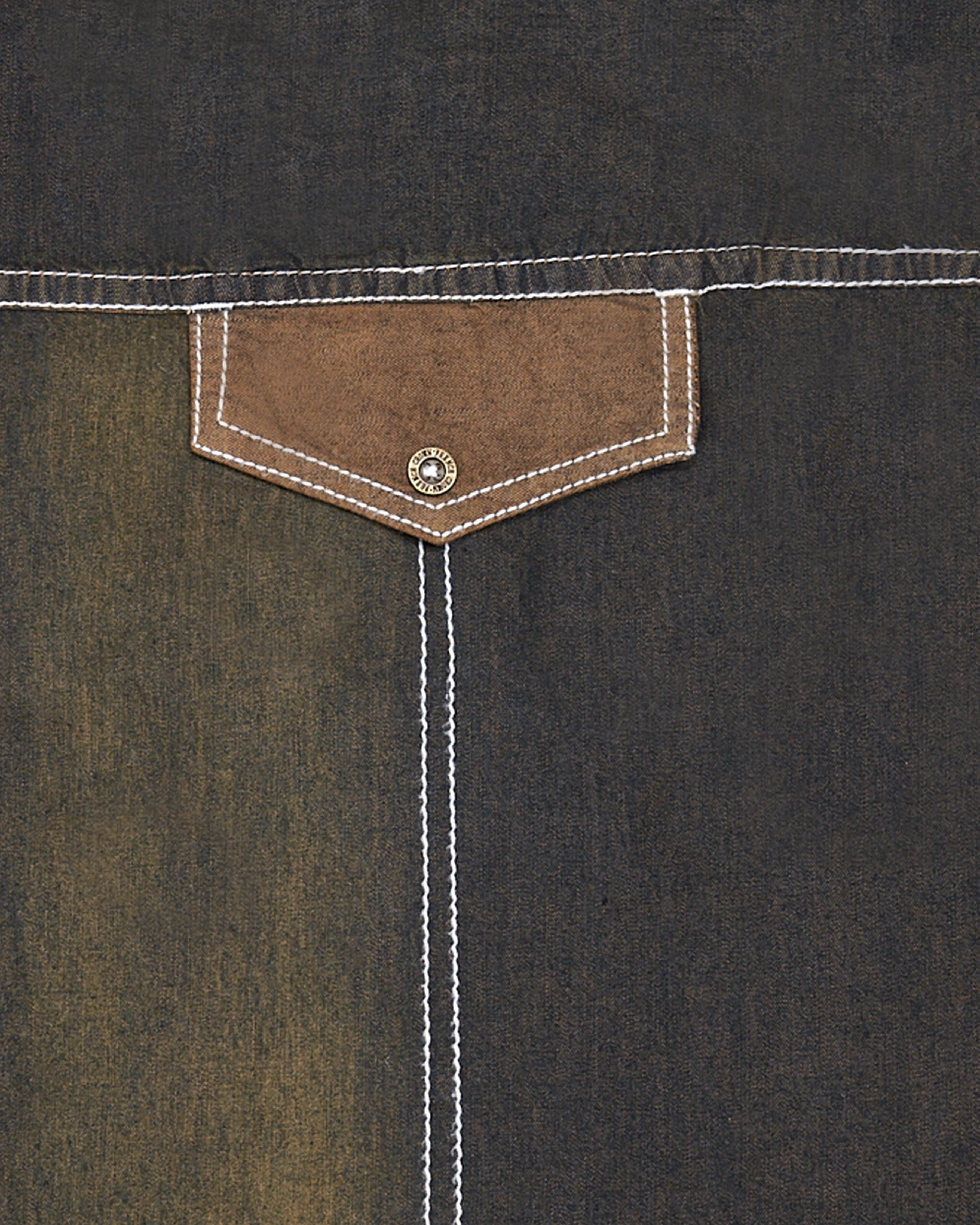 Dune Gray with Judge Brown Summer Denim Designer Shirt With Leather Patch Work