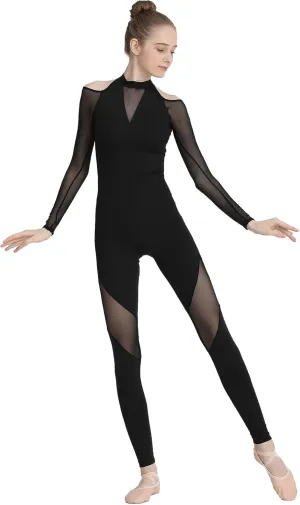 Dynamic Unitard for Women - Long Sleeve Unitard for Dance With a Soft Mesh Panel Design