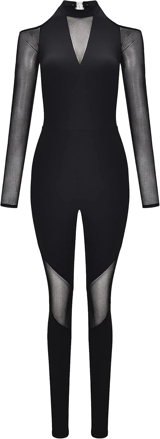 Dynamic Unitard for Women - Long Sleeve Unitard for Dance With a Soft Mesh Panel Design