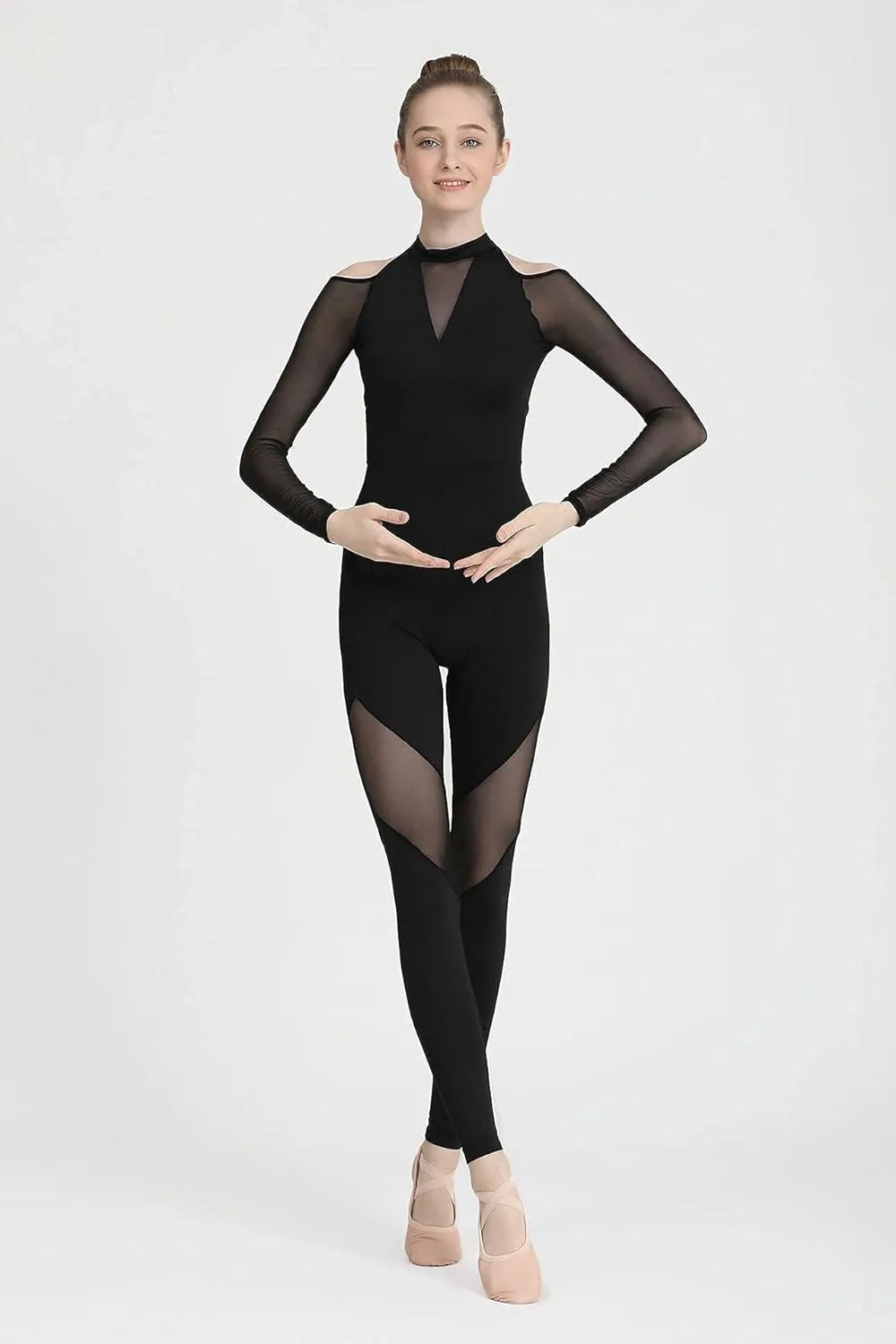 Dynamic Unitard for Women - Long Sleeve Unitard for Dance With a Soft Mesh Panel Design