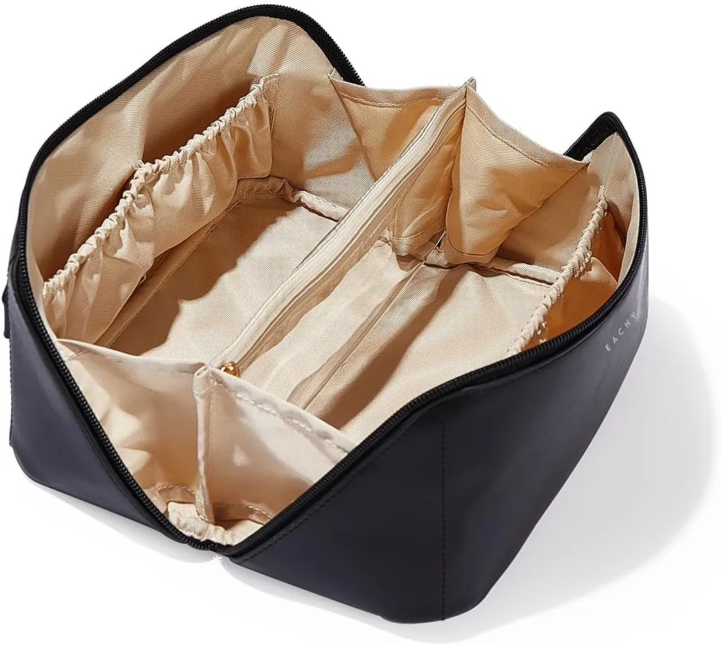 EACHY Travel Makeup Bag,Large Capacity Cosmetic Bags for Women,Waterproof Portable Pouch Open Flat Toiletry Bag Make up Organizer with Divider and Handle