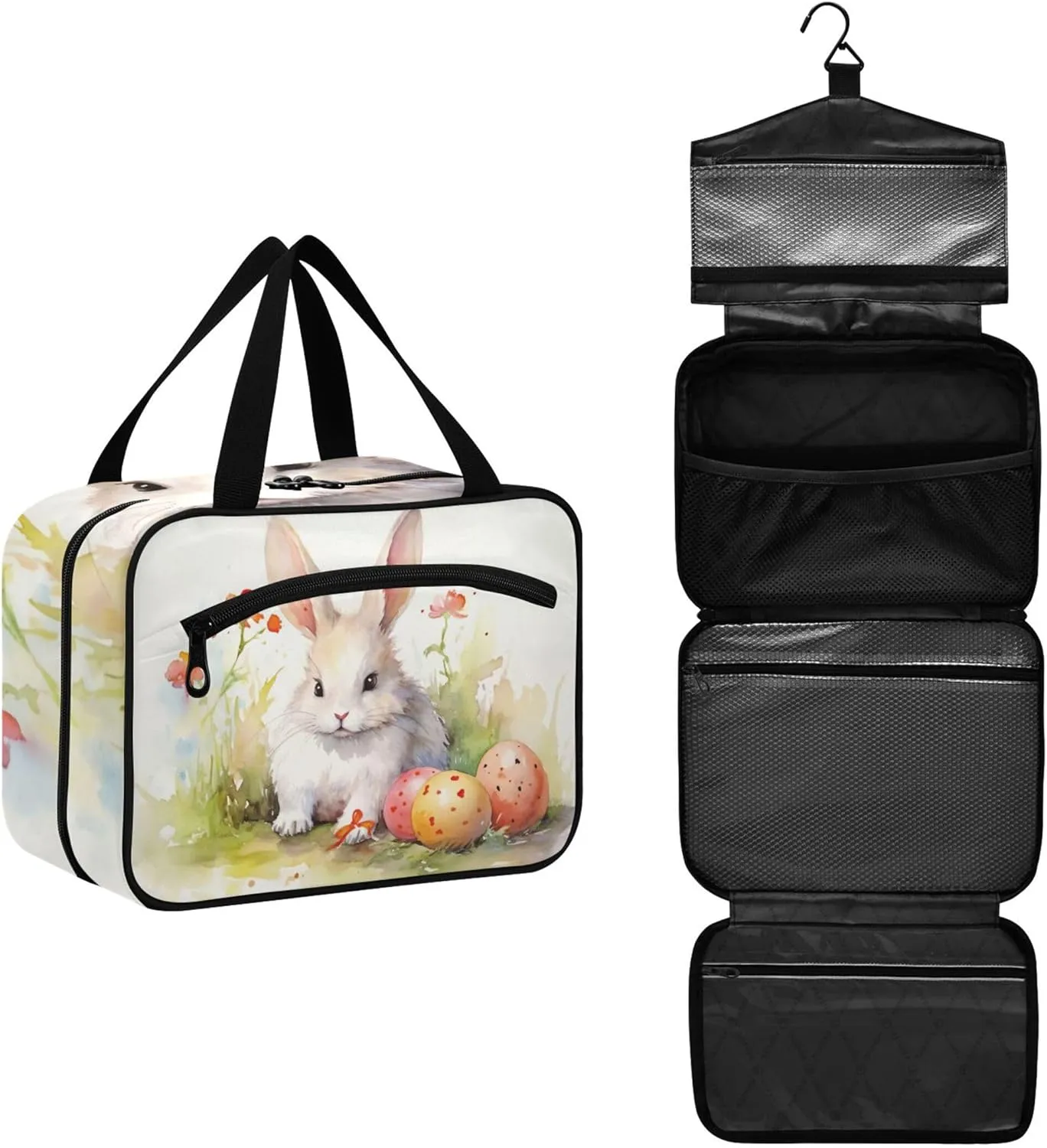 Easter Cute Rabbit and Eggs Travel Toiletry Bag for Women & men Hanging Portable Toiletry Bag Large Capacity Travel Bag for Hold Cosmetics Skin Care Products Toiletries Large