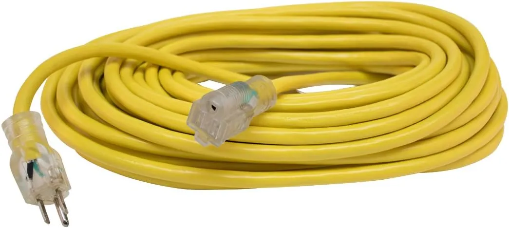 Eastman 3-Prong Heavy Duty 12-Gauge Waterproof Extension Cord with Indicator Light, Outdoor/Indoor, 50 Foot Length, Yellow, 60988