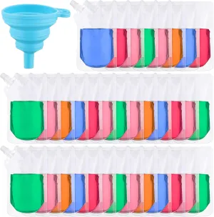 EBOOT 201 Pcs Reusable Plastic Liquid Bags Travel Pouches for Adults Disposable Juice Bag with Collapsible Silicone Funnels for Cruise Travel (16 oz)
