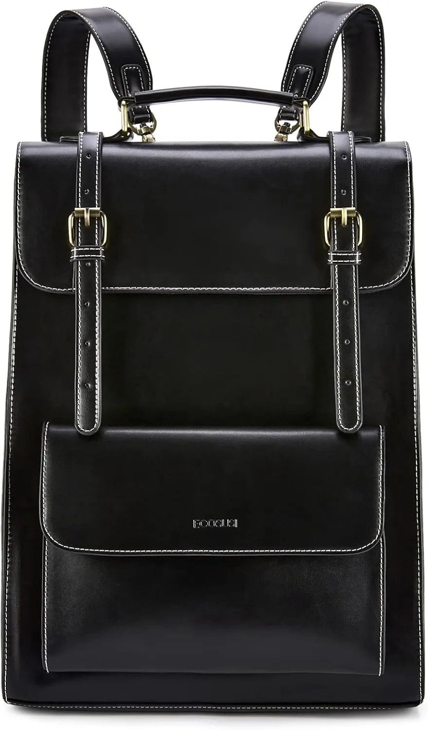 ECOSUSI Laptop Backpack for Women PU Leather Backpack Vintage for Laptop 15.6 inches Computer Bag College Bookbag
