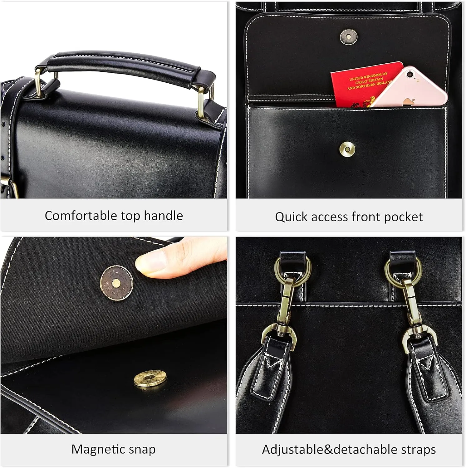 ECOSUSI Laptop Backpack for Women PU Leather Backpack Vintage for Laptop 15.6 inches Computer Bag College Bookbag