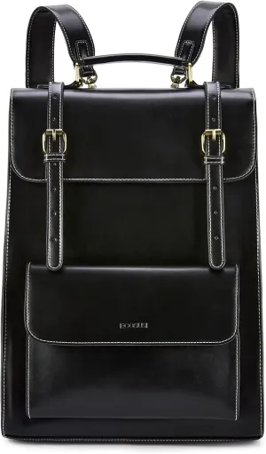 ECOSUSI Laptop Backpack for Women PU Leather Backpack Vintage for Laptop 15.6 inches Computer Bag College Bookbag