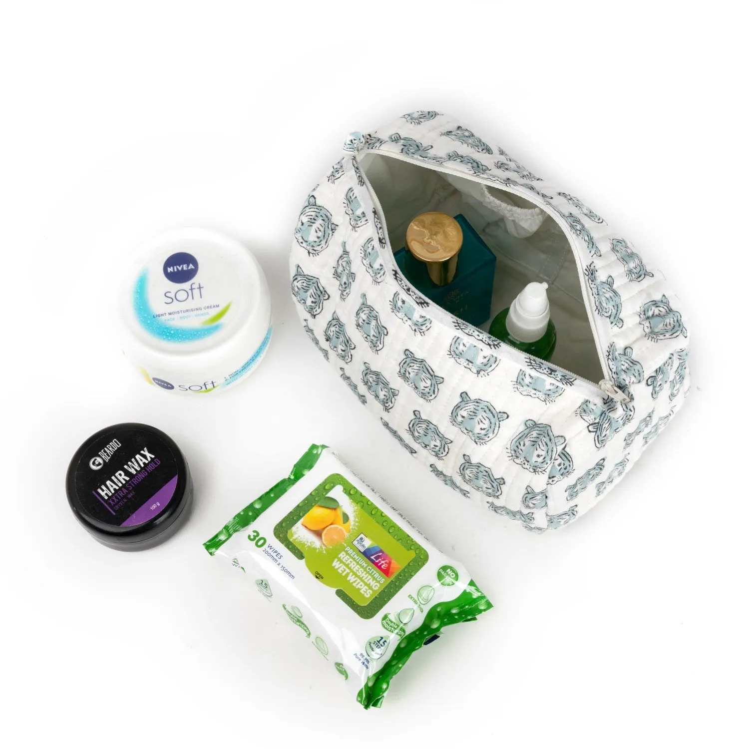 EGIPTIN LION COTTON PRINTED QUILTED TOILETRY POUCH