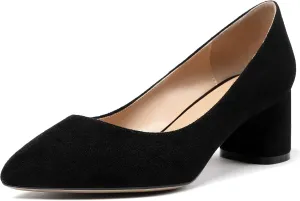 Eldof Women's Chunky Block Low Heels Closed Pointy Toe Classic Pumps Comfort Slip-on Party Evening Dress Heeled Shoes 5 CM