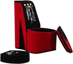 Elegant 9" Tall Display Jewelry Box for Keepsakes, High Heel Shoe Design, Plush Red Velvet Finish