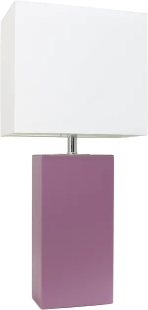 Elegant Designs LT1151-PRP 21" Contemporary Faux Leather Encased Table Lamp for Living Room, Bedroom, Study, Office, Entryway, Reading Nook, Purple