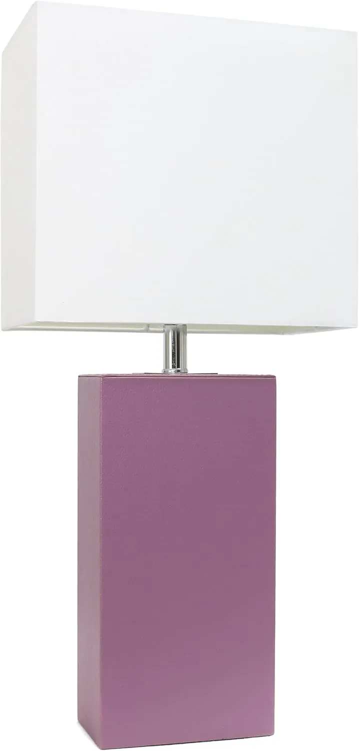 Elegant Designs LT1151-PRP 21" Contemporary Faux Leather Encased Table Lamp for Living Room, Bedroom, Study, Office, Entryway, Reading Nook, Purple