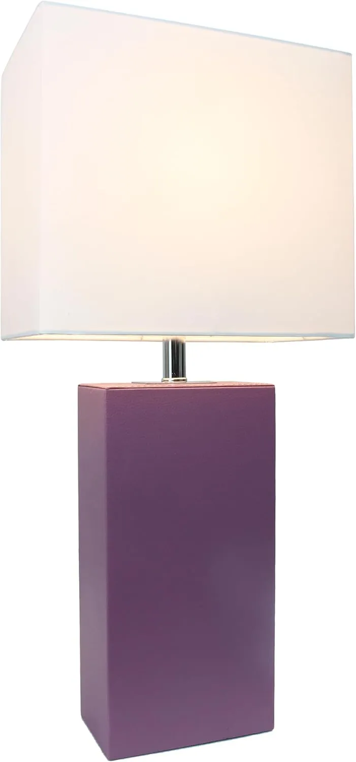 Elegant Designs LT1151-PRP 21" Contemporary Faux Leather Encased Table Lamp for Living Room, Bedroom, Study, Office, Entryway, Reading Nook, Purple