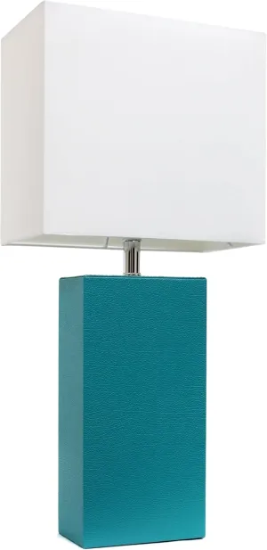 Elegant Designs LT1151-TEL 21" Contemporary Faux Leather Encased Table Lamp for Living Room, Bedroom, Study, Office, Entryway, Reading Nook, Teal