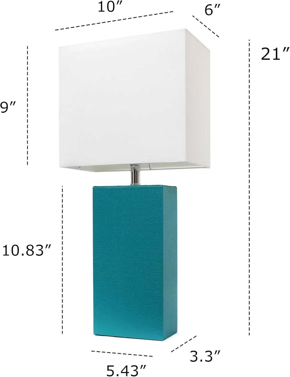 Elegant Designs LT1151-TEL 21" Contemporary Faux Leather Encased Table Lamp for Living Room, Bedroom, Study, Office, Entryway, Reading Nook, Teal