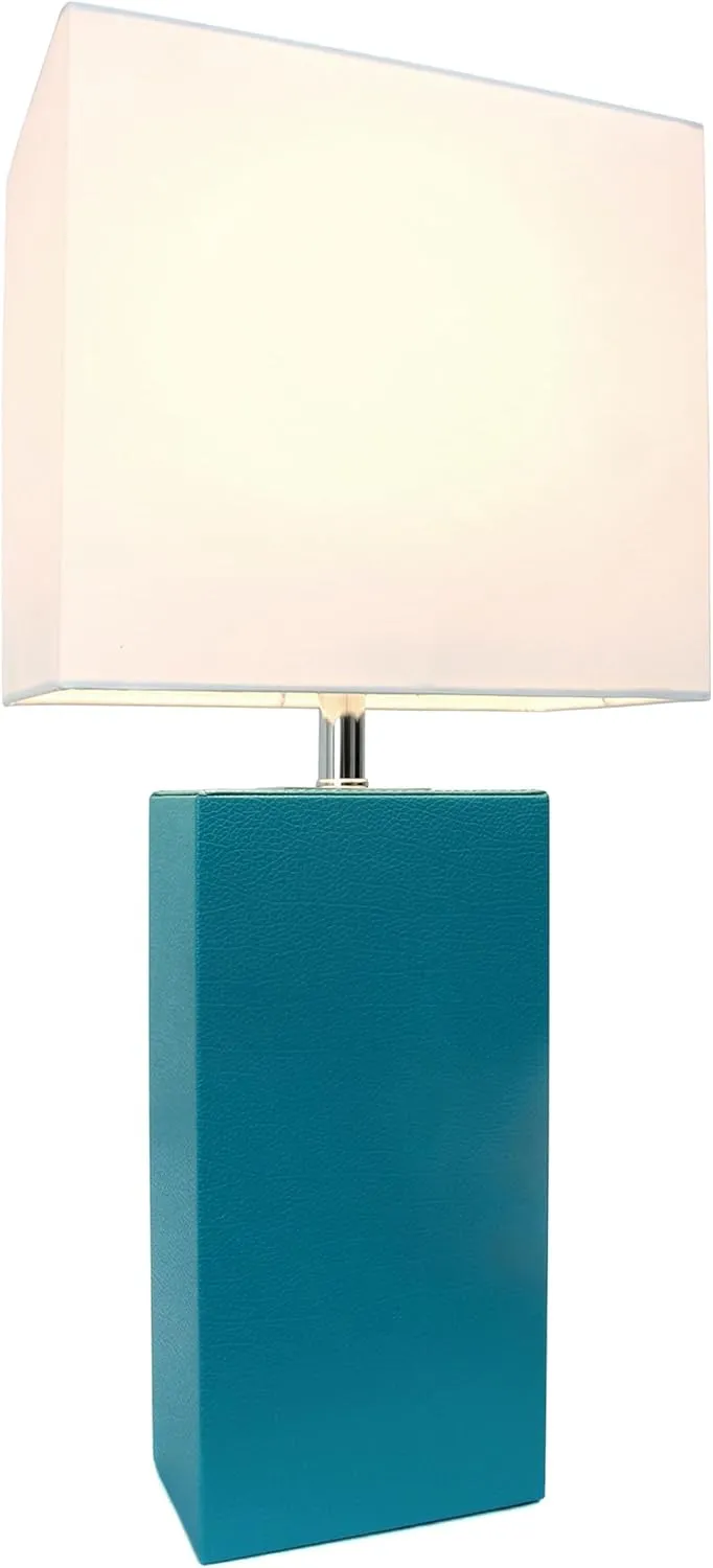 Elegant Designs LT1151-TEL 21" Contemporary Faux Leather Encased Table Lamp for Living Room, Bedroom, Study, Office, Entryway, Reading Nook, Teal
