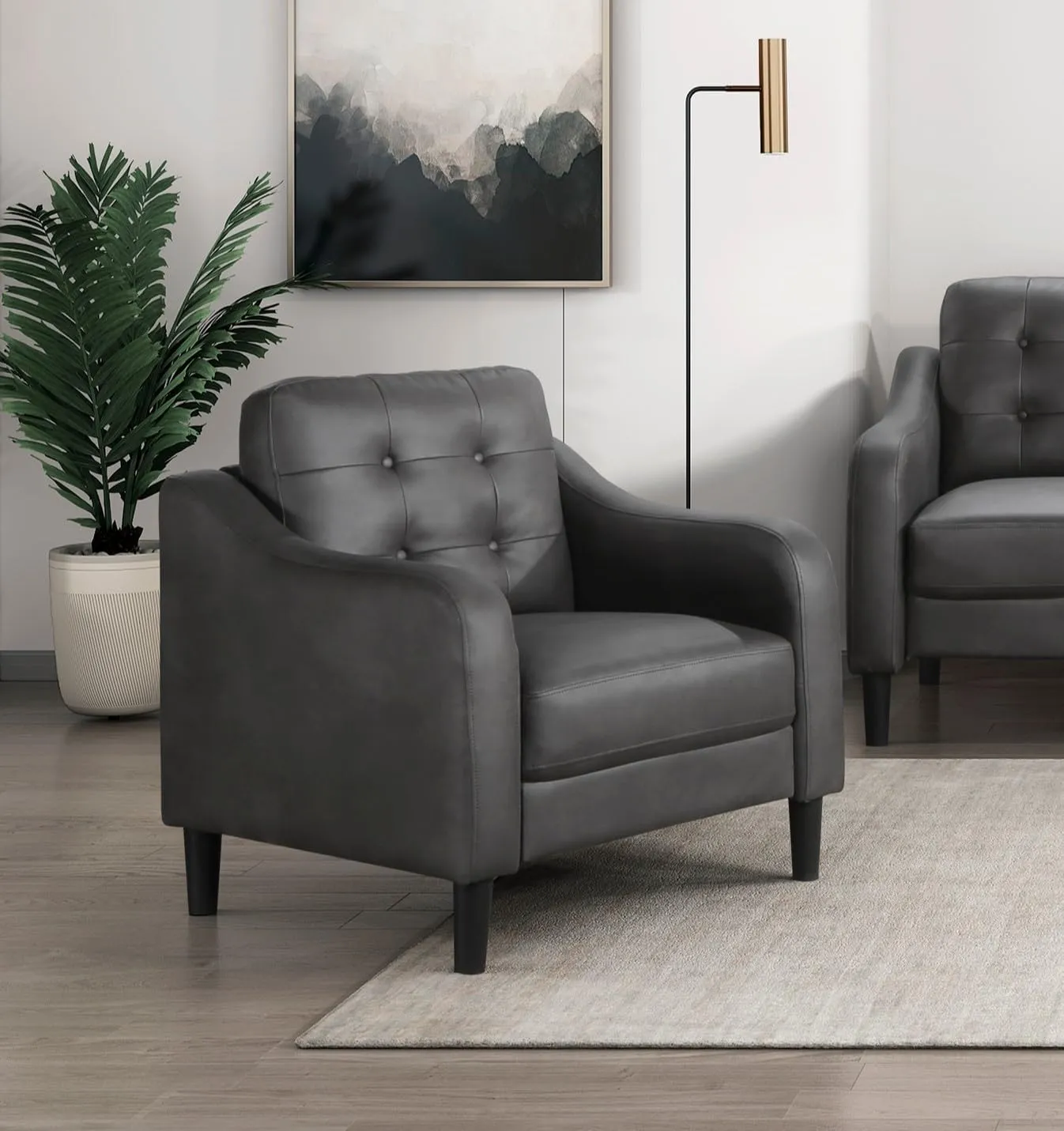 Elegant Gray Upholstered Chair for Comfort and Style, Button Tufted Design, Living Room Relaxation
