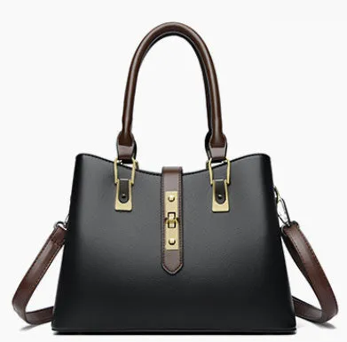 Elegant Leather Key Lock Closure Crossbody Bag