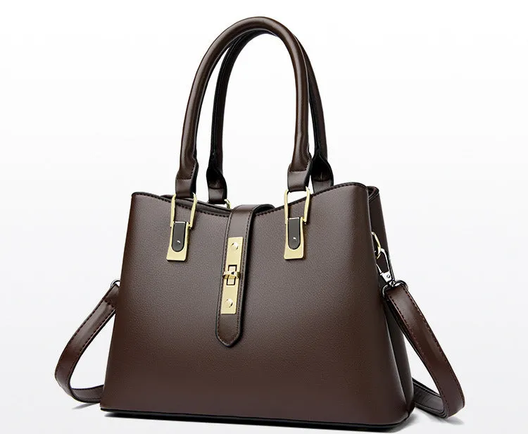 Elegant Leather Key Lock Closure Crossbody Bag