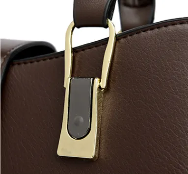Elegant Leather Key Lock Closure Crossbody Bag