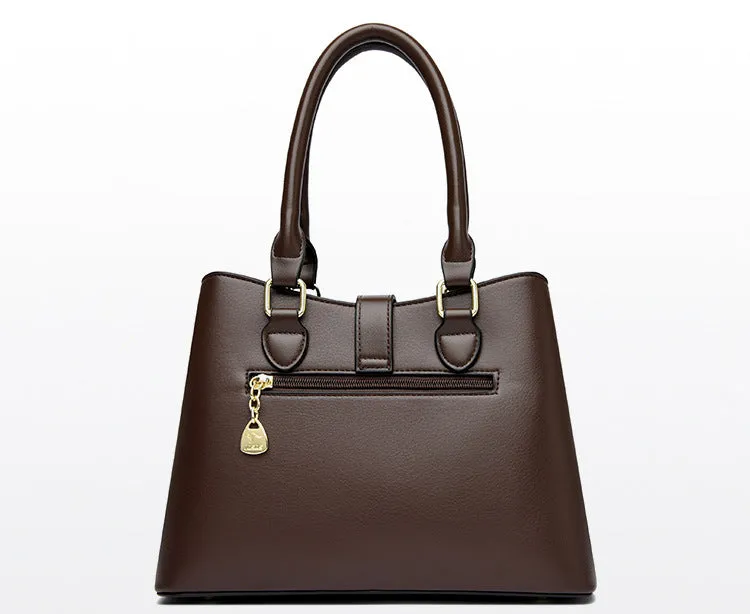Elegant Leather Key Lock Closure Crossbody Bag