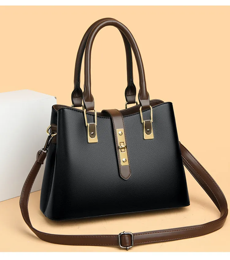 Elegant Leather Key Lock Closure Crossbody Bag