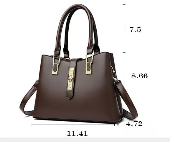 Elegant Leather Key Lock Closure Crossbody Bag