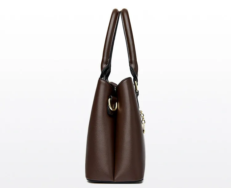 Elegant Leather Key Lock Closure Crossbody Bag