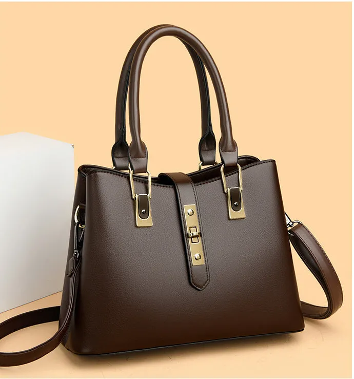 Elegant Leather Key Lock Closure Crossbody Bag