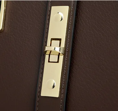 Elegant Leather Key Lock Closure Crossbody Bag