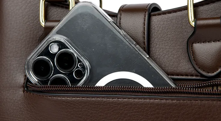 Elegant Leather Key Lock Closure Crossbody Bag