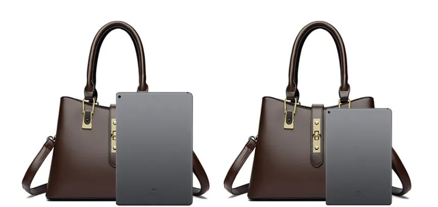 Elegant Leather Key Lock Closure Crossbody Bag