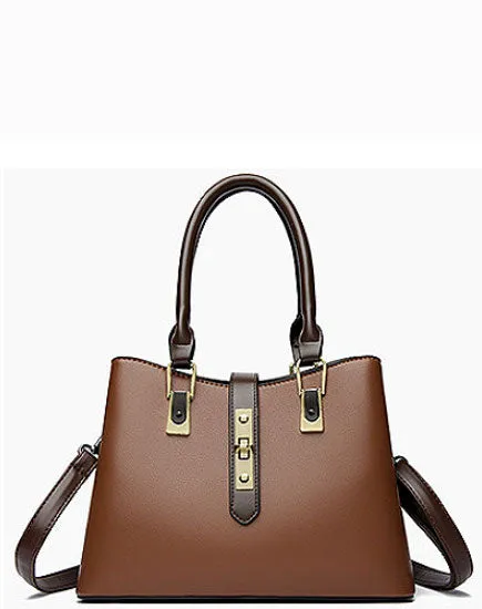 Elegant Leather Key Lock Closure Crossbody Bag
