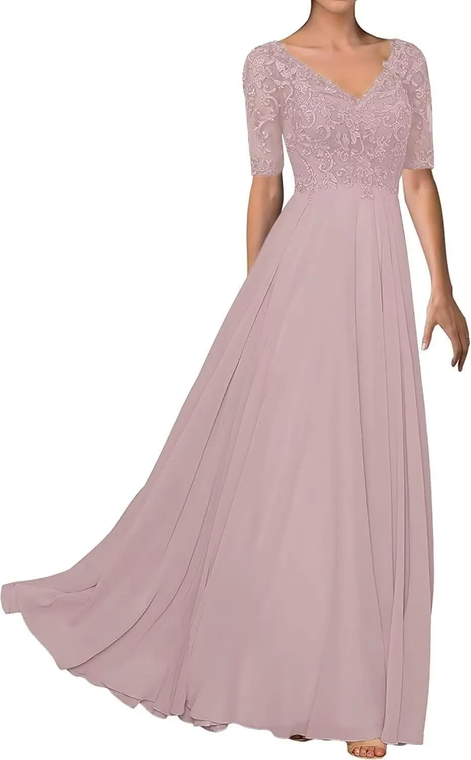 Elegant Mother of Bride Dress V-Neck Formal Evening Party Dresses Chiffon Laces Mother of The Groom Dresses Plus Size
