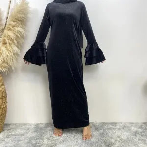 Elegant Ruffle Sleeve Velvet Maxi Dress