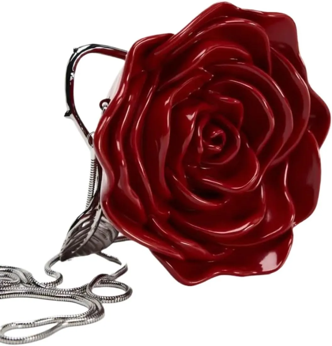 Elegant Women Rose Shaped Flower Clutch Purse Acrylic Evening Bag Floral Shoulder Bag for Party Wedding Cocktail