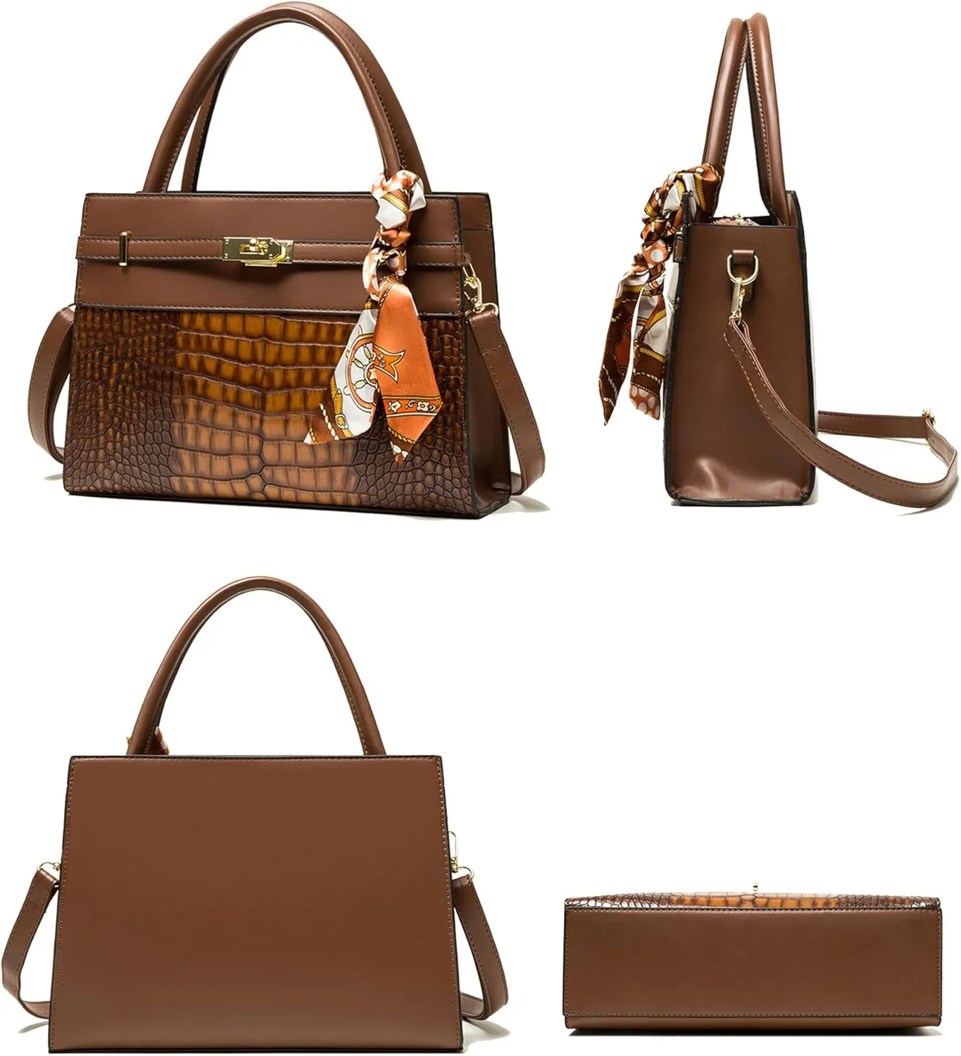 Elegant Women's Crocodile Pattern Leather Handbag Set - 3PCS Fashion Tote & Crossbody Purse