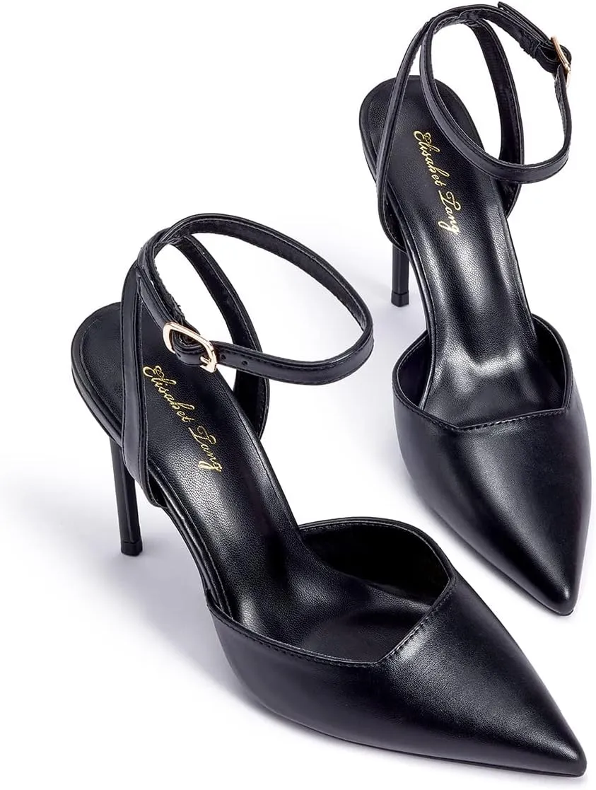 Elisabet Tang High Heels, Women's Strappy Closed Toe Stiletto Pumps Ankle Strap Pointed Toe D'Orsay Heel Dress Wedding Party Pumps Shoes