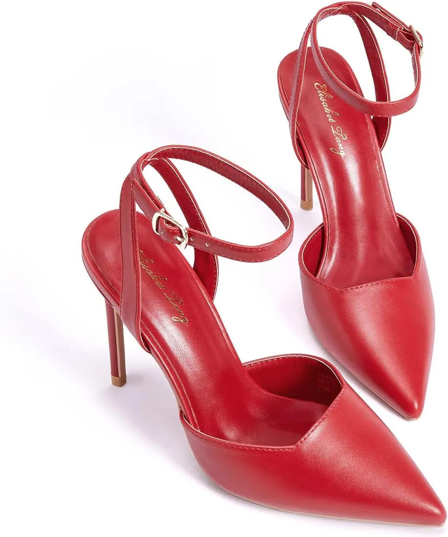 Elisabet Tang High Heels, Women's Strappy Closed Toe Stiletto Pumps Ankle Strap Pointed Toe D'Orsay Heel Dress Wedding Party Pumps Shoes