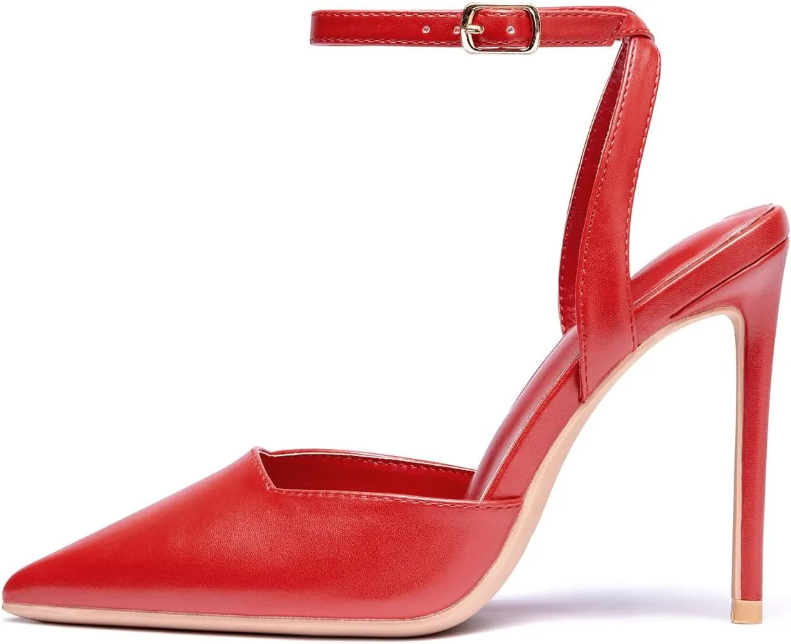 Elisabet Tang High Heels, Women's Strappy Closed Toe Stiletto Pumps Ankle Strap Pointed Toe D'Orsay Heel Dress Wedding Party Pumps Shoes