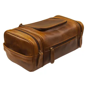 ELIZO Leather Toiletry Bag - Dopp Kit for Men & Women | Large Travel Bag | Waterproof Lining | Hanging Bathroom Organizer | Multiple Pockets, Sturdy Handle | Shaving & Grooming Kit