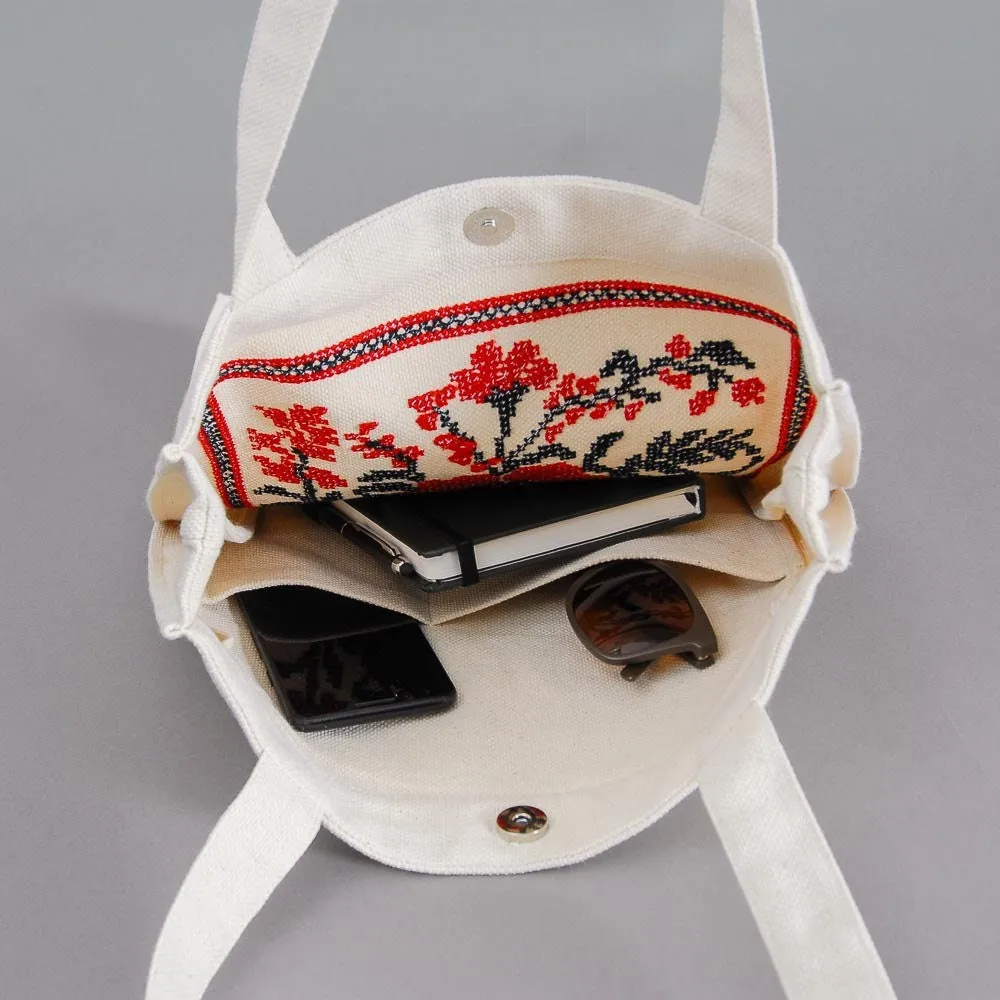 Embroidered Linen Tote Bag – Floral Summer Beach Bag, Organic Gift for Her or Mother