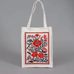Embroidered Linen Tote Bag – Floral Summer Beach Bag, Organic Gift for Her or Mother