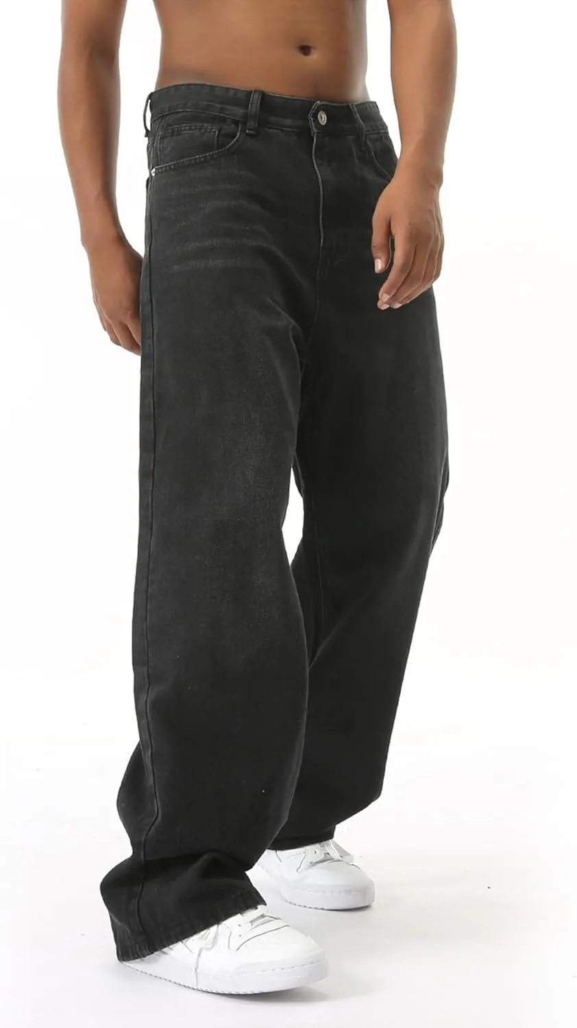 EMMIOL Mens Baggy Hip Hop Jeans Y2k Casual Wide Leg Pants Loose Fit Denim Skater Vintage Streetwear 90s