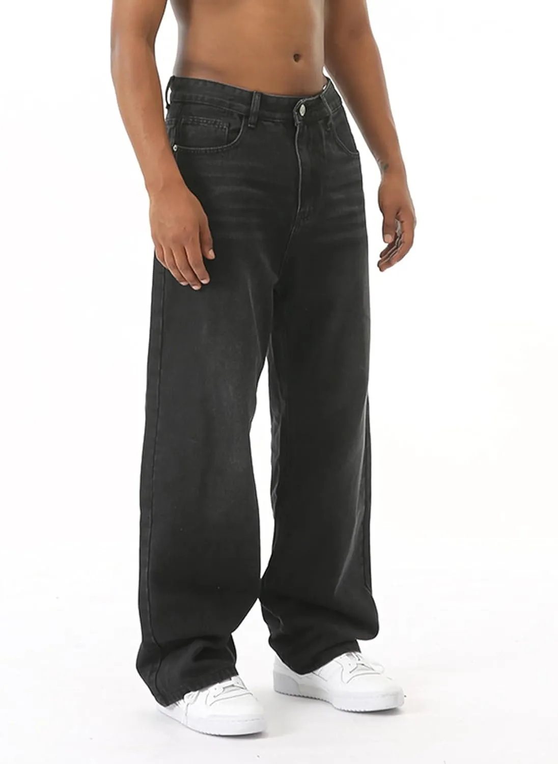 EMMIOL Mens Baggy Hip Hop Jeans Y2k Casual Wide Leg Pants Loose Fit Denim Skater Vintage Streetwear 90s
