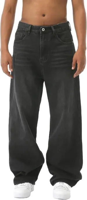 EMMIOL Mens Baggy Hip Hop Jeans Y2k Casual Wide Leg Pants Loose Fit Denim Skater Vintage Streetwear 90s