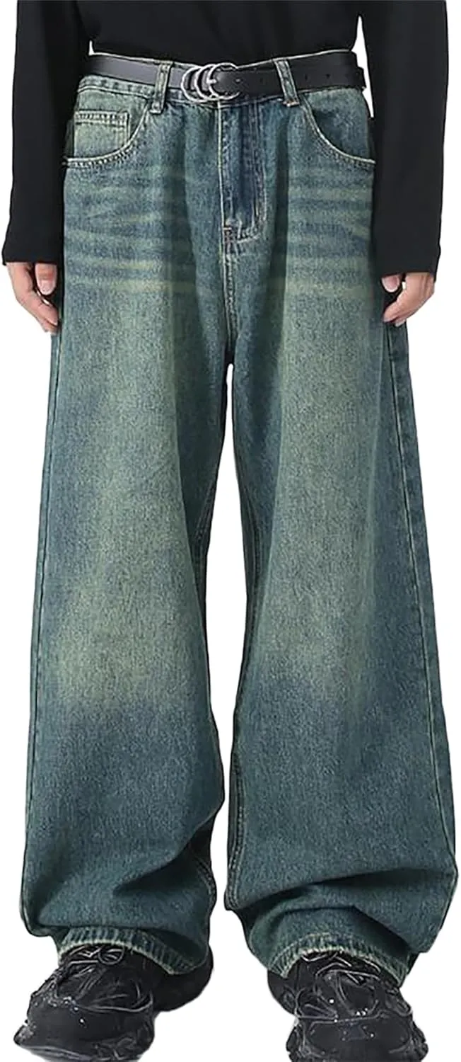 EMMIOL Men's Jeans Baggy Pants Y2K Hip Hop Jeans Casual Solid Jeans Loose Fit 90s Vintage Cargo Denim Pants