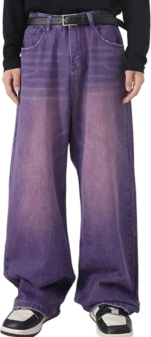 EMMIOL Men's Jeans Baggy Pants Y2K Hip Hop Jeans Casual Solid Jeans Loose Fit 90s Vintage Cargo Denim Pants