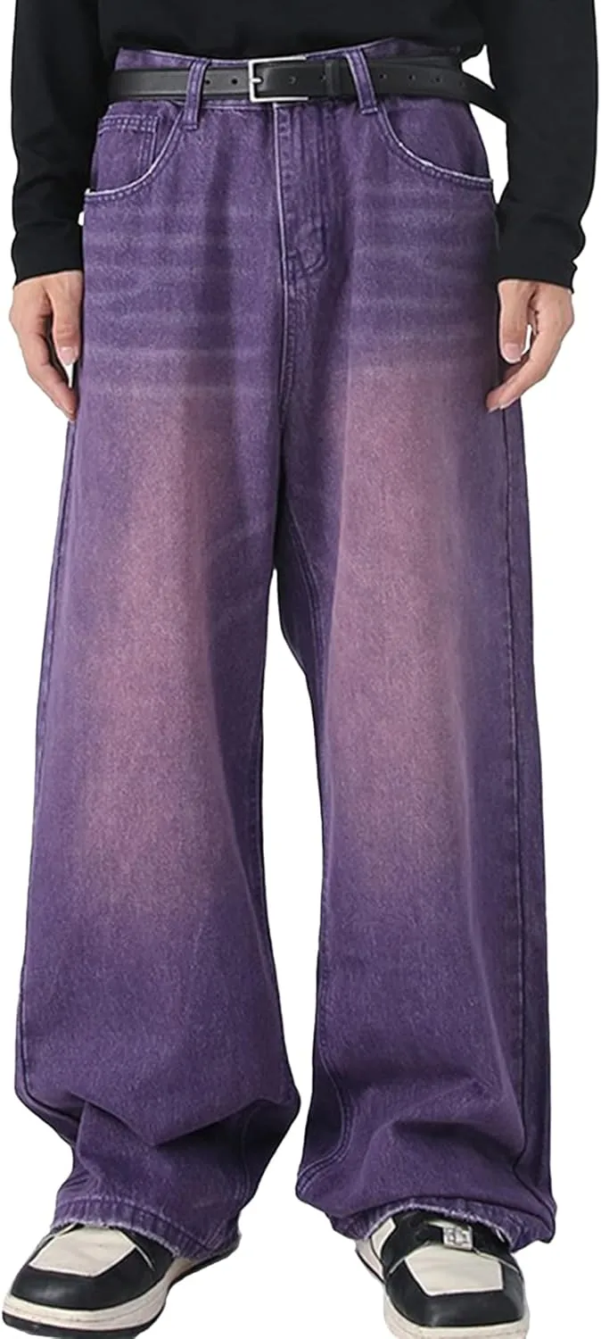 EMMIOL Men's Jeans Baggy Pants Y2K Hip Hop Jeans Casual Solid Jeans Loose Fit 90s Vintage Cargo Denim Pants