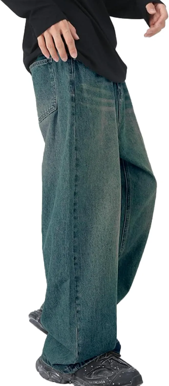 EMMIOL Men's Jeans Baggy Pants Y2K Hip Hop Jeans Casual Solid Jeans Loose Fit 90s Vintage Cargo Denim Pants